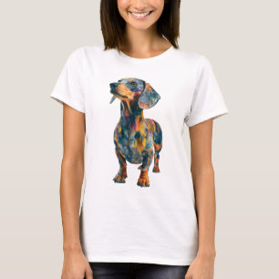 Kleurrijke Abstracte Olieverf Dachshund Puppy Vrou T-shirt