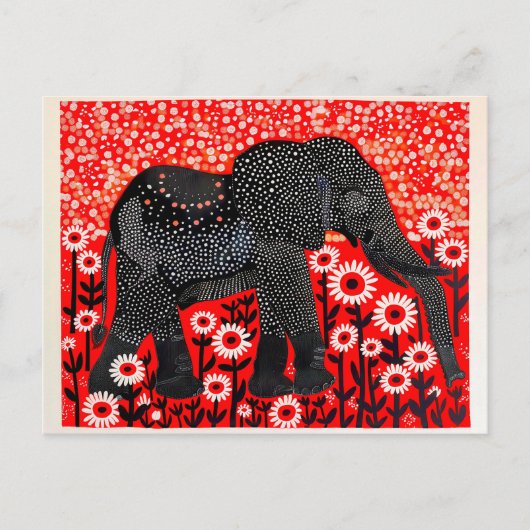 Kleurrijke Abstracte olifant met rode bloemen Feestdagenkaart (Voorkant)