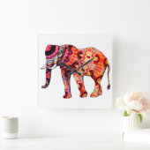 Kleurrijke abstracte olifant vierkante klok (Huis)
