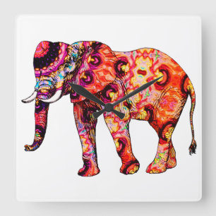 Kleurrijke abstracte olifant vierkante klok