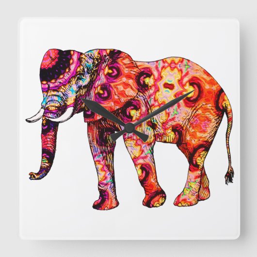 Kleurrijke abstracte olifant vierkante klok (Voorkant)