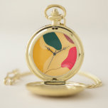 Kleurrijke abstracte organische vormen moderne ach zakhorloge<br><div class="desc">Geel,  rood en groen,  organische vormen moderne abstracte achtergronden. Facultatief monogram.</div>