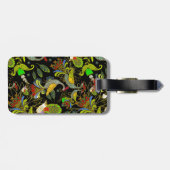 Kleurrijke Abstracte pacocks op zwarte achtergrond Bagagelabel (Achterkant horizontaal)