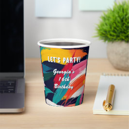 Kleurrijke Abstracte Paint Effect Party Papieren Bekers