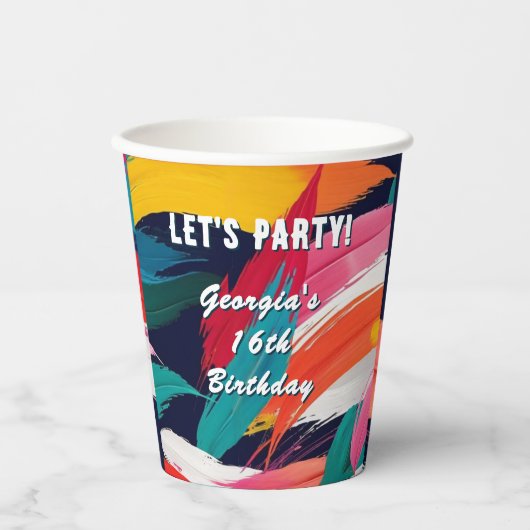 Kleurrijke Abstracte Paint Effect Party Papieren Bekers (Voorkant)