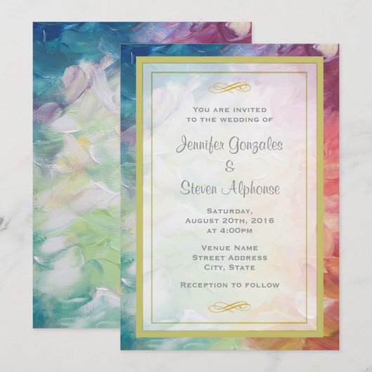 Kleurrijke Abstracte Paint Wedding Kaart (Voorkant / Achterkant)