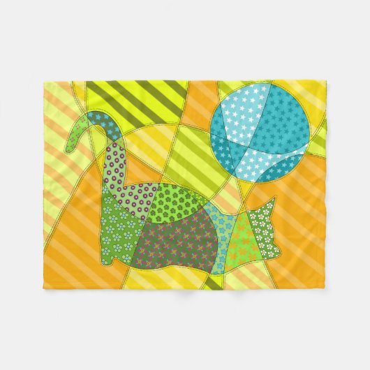 Kleurrijke Abstracte Patchwork Cat Fleece Deken (Voorkant (Horizontaal))