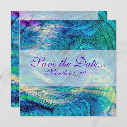 Kleurrijke Abstracte Peacock Art-aankondigingen Save The Date (Voorkant / Achterkant)