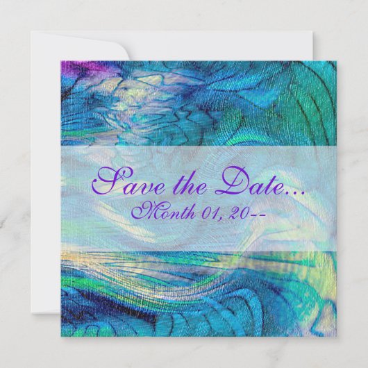 Kleurrijke Abstracte Peacock Art-aankondigingen Save The Date (Voorkant)