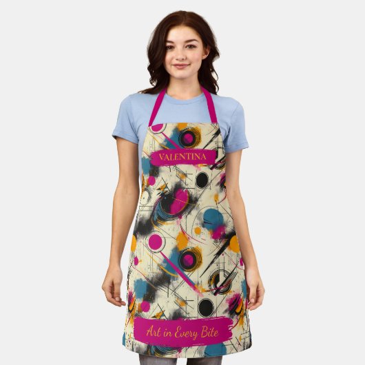 Kleurrijke Abstracte penseelstreek met aangepaste Schort (Gedragen)
