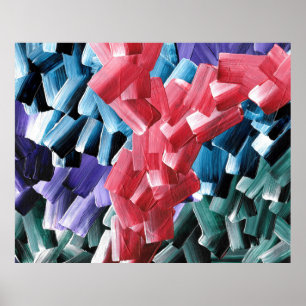 Kleurrijke Abstracte Penseelstreken in Rood en Bla Poster