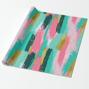 Kleurrijke Abstracte penseelstreken - Mint & Pink  Cadeaupapier