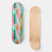 Kleurrijke Abstracte penseelstreken - Mint & Pink Persoonlijk Skateboard (Voorkant)