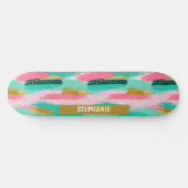Kleurrijke Abstracte penseelstreken - Mint & Pink Persoonlijk Skateboard (Horizontaal)