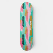 Kleurrijke Abstracte penseelstreken - Mint & Pink Persoonlijk Skateboard (Voorkant)