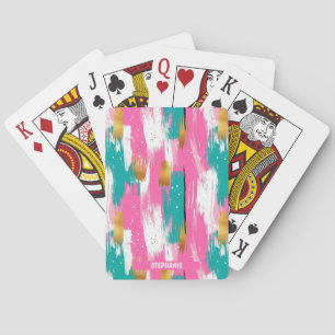 Kleurrijke Abstracte penseelstreken - Mint & Pink  Pokerkaarten