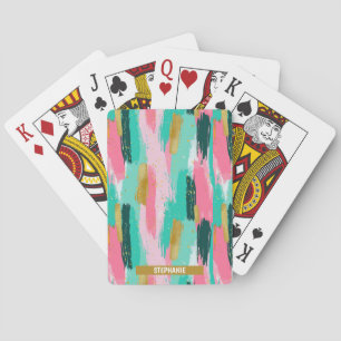 Kleurrijke Abstracte penseelstreken - Mint & Pink Pokerkaarten