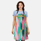 Kleurrijke Abstracte penseelstreken - Mint & Pink Schort (Gedragen)