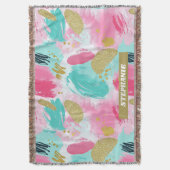 Kleurrijke Abstracte penseelstreken - Mint & Roze Deken (Voorkant Verticaal)