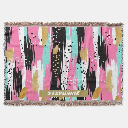Kleurrijke Abstracte penseelstreken - Mint & Roze Deken (Voorkant)