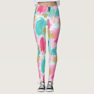 Kleurrijke Abstracte penseelstreken - Mint & Roze Leggings