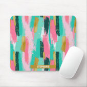Kleurrijke Abstracte Penseelstreken - Mint & Roze Muismat (Met muis)
