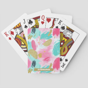 Kleurrijke Abstracte penseelstreken - Mint & Roze Pokerkaarten