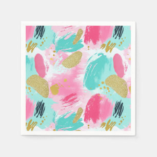 Kleurrijke Abstracte penseelstreken - Mint & Roze  Servet