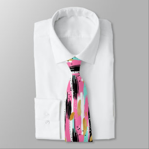 Kleurrijke Abstracte penseelstreken - Mint & Roze Stropdas