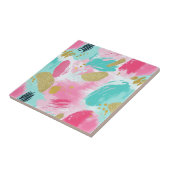 Kleurrijke Abstracte penseelstreken - Mint & Roze Tegeltje (Zijkant)