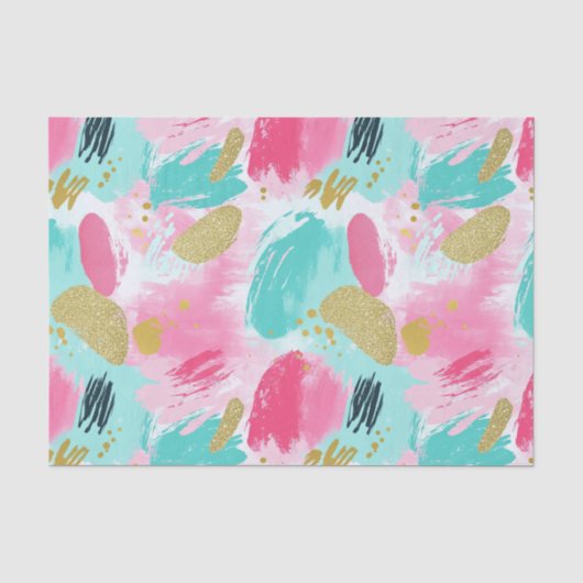 Kleurrijke Abstracte penseelstreken - Mint & Roze Tissuepapier (Voorkant)