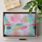 Kleurrijke Abstracte penseelstreken - Mint & Roze Tissuepapier (Geschenk)