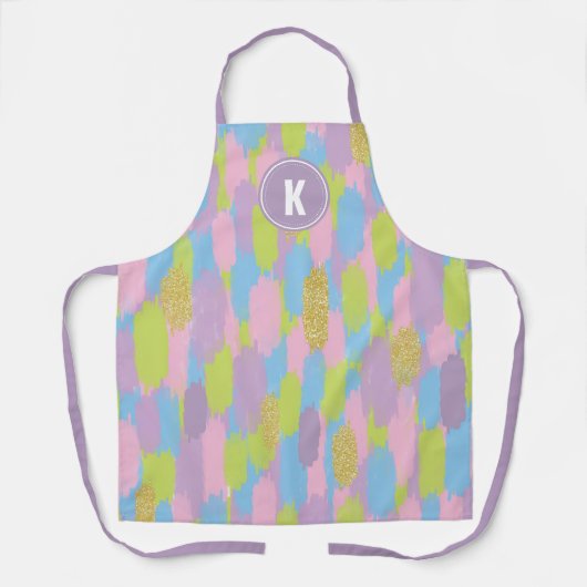 Kleurrijke Abstracte penseelstreken Patroon Monogr Schort (Voorkant)
