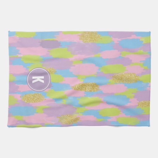 Kleurrijke Abstracte penseelstreken Patroon Monogr Theedoek (Horizontaal)