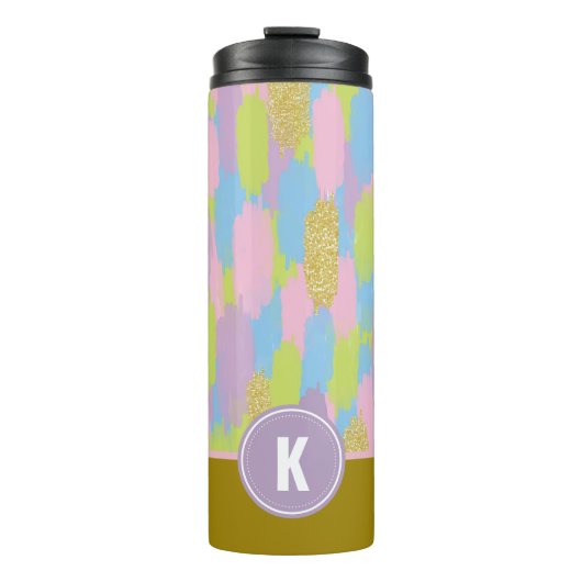 Kleurrijke Abstracte penseelstreken Patroon Monogr Thermosbeker (Voorkant)