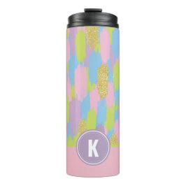 Kleurrijke Abstracte penseelstreken Patroon Monogr Thermosbeker