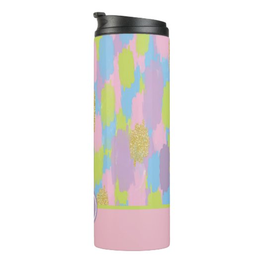 Kleurrijke Abstracte penseelstreken Patroon Monogr Thermosbeker (Geroteerd rechts)