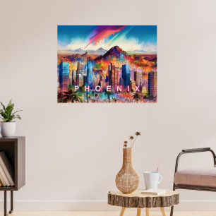 Kleurrijke Abstracte Phoenix Arizona Skyline Poste Poster