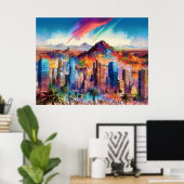 Kleurrijke Abstracte Phoenix Arizona Skyline Poste Poster (Thuiskantoor)