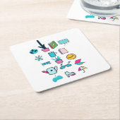 Kleurrijke Abstracte pictogrammen met alledaagse i Kartonnen Onderzetters (Schuin)