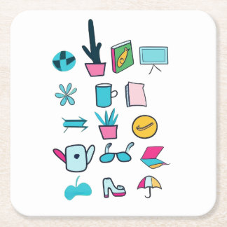 Kleurrijke Abstracte pictogrammen met alledaagse i Kartonnen Onderzetters