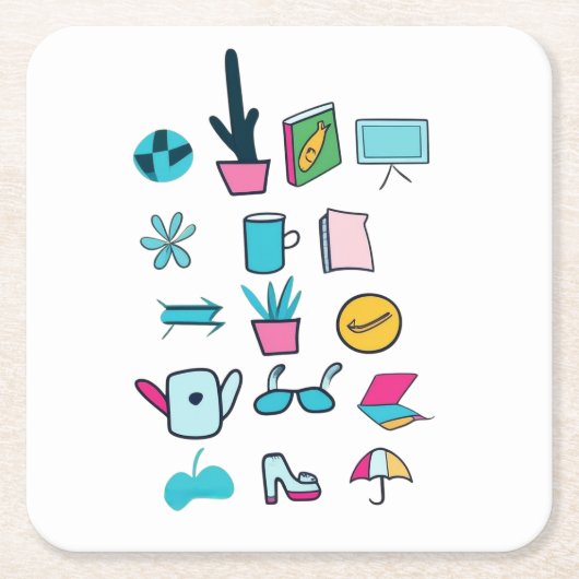 Kleurrijke Abstracte pictogrammen met alledaagse i Kartonnen Onderzetters (Voorkant)