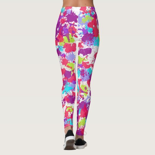 Kleurrijke Abstracte plakband verf, rood en Paars Leggings (Achterkant)