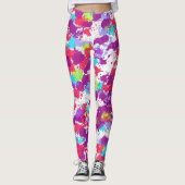 Kleurrijke Abstracte plakband verf, rood en Paars Leggings (Voorkant)