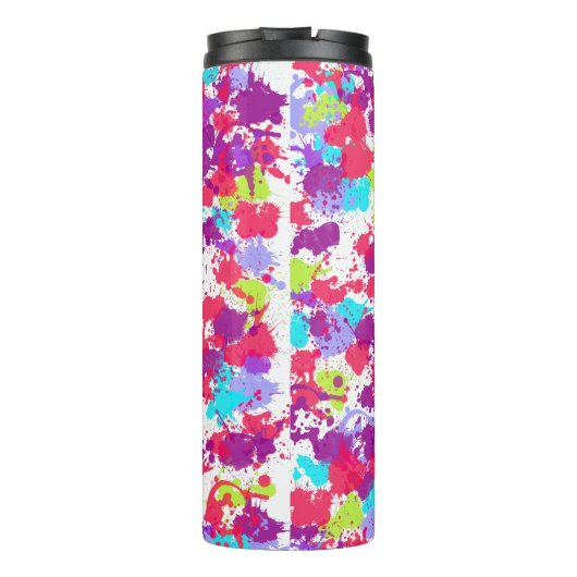 Kleurrijke Abstracte plakband verf, rood en Paars Thermosbeker (Achterkant)