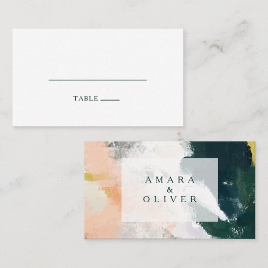 Kleurrijke Abstracte platte trouwplaatskaart Plaatskaartje (Voorkant / Achterkant)