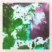 Kleurrijke Abstracte platter Verf Groen en Paars Glazen Onderzetter (Voorkant)