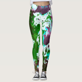 Kleurrijke Abstracte platter Verf Groen en Paars Leggings
