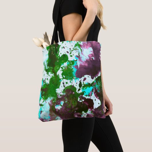 Kleurrijke Abstracte platter Verf Groen en Paars Tote Bag (Dichtbij)