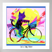 Kleurrijke Abstracte Pop Art Cat Rijden Fiets Poster (Voorkant)